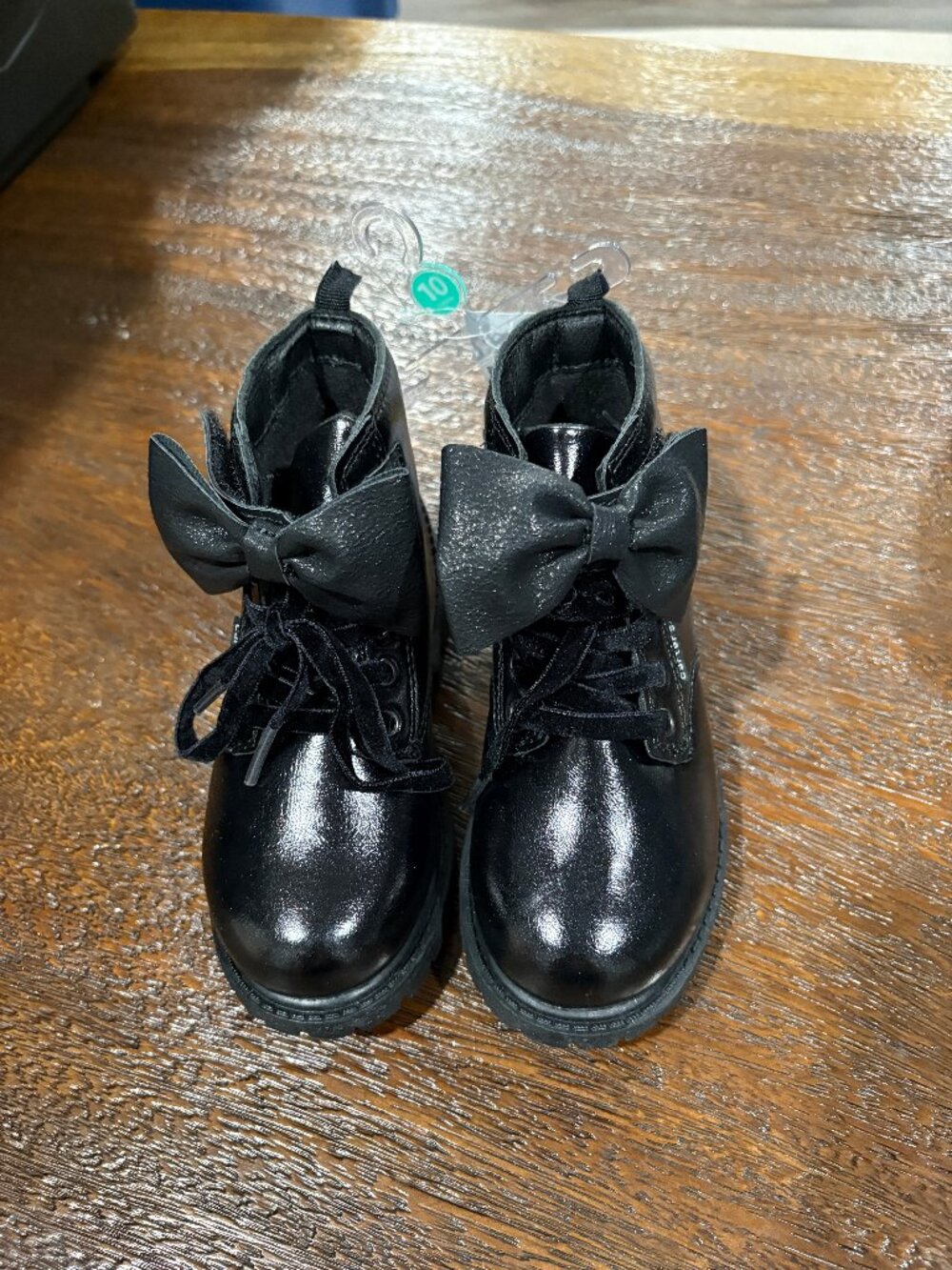 Carter's Girl's Black sparkle & bow black combat lace up boots shoes NEW - Picture 2 of 4